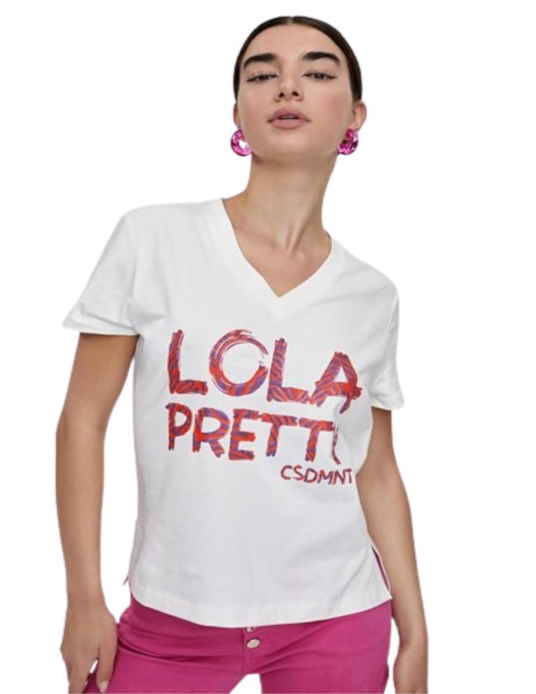 Camiseta Lola Casademunt pico pretty blanco-rosa